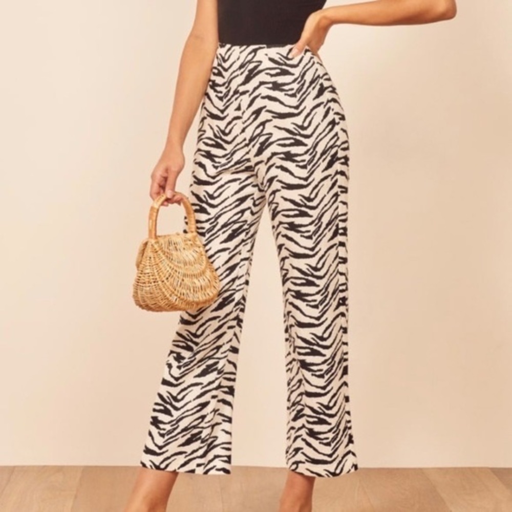 Reformation 100% linen Noble pant in Jayne tiger zebra animal print RARE NWT